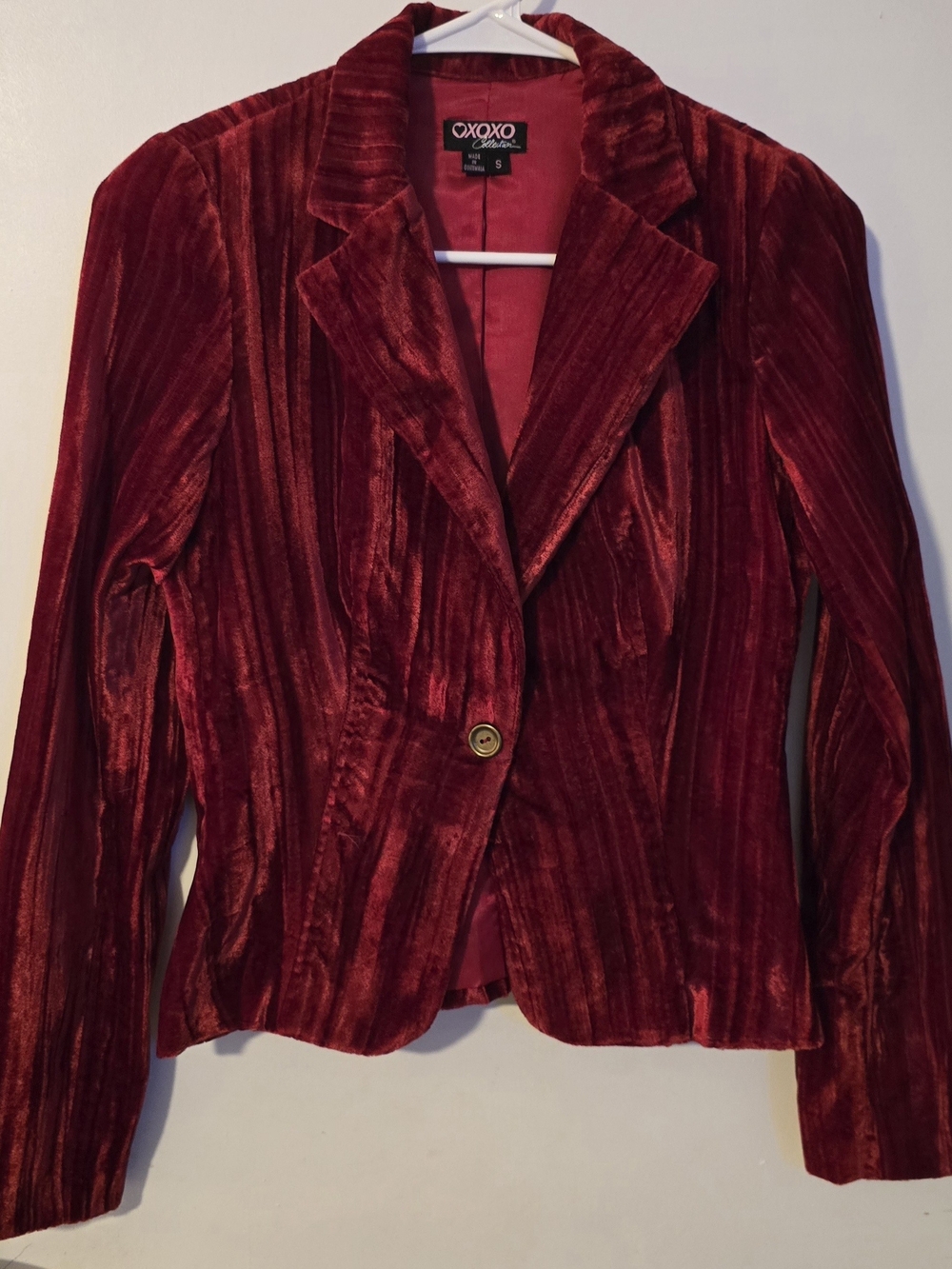 XOXO Women's Velvet Blazer Jacket in Rich Red